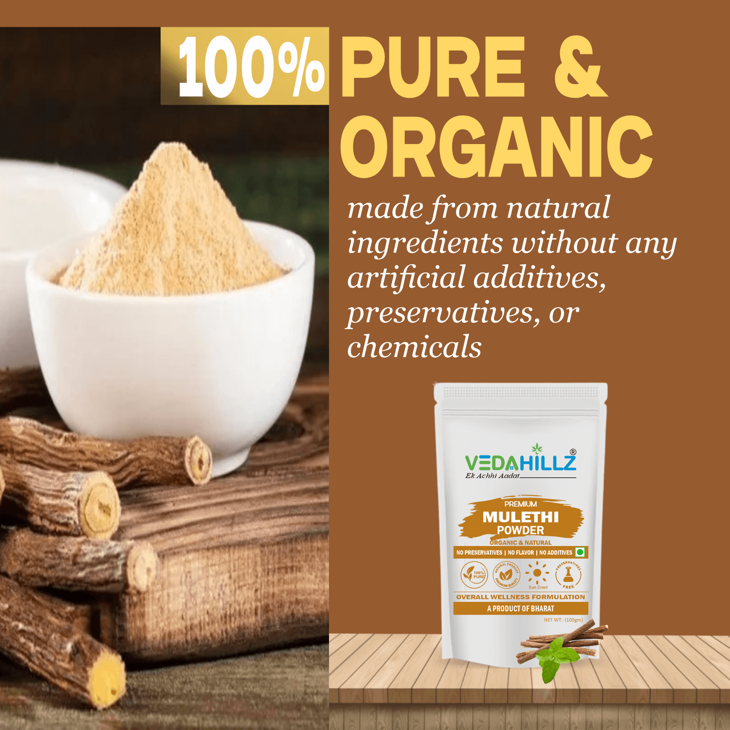 Vedahillz Mulethi Powder Made from Carefully Selected Licorice Roots